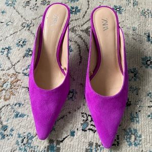 ZARA Suede Kitten Heels in a Vibrant Pink/Purple
